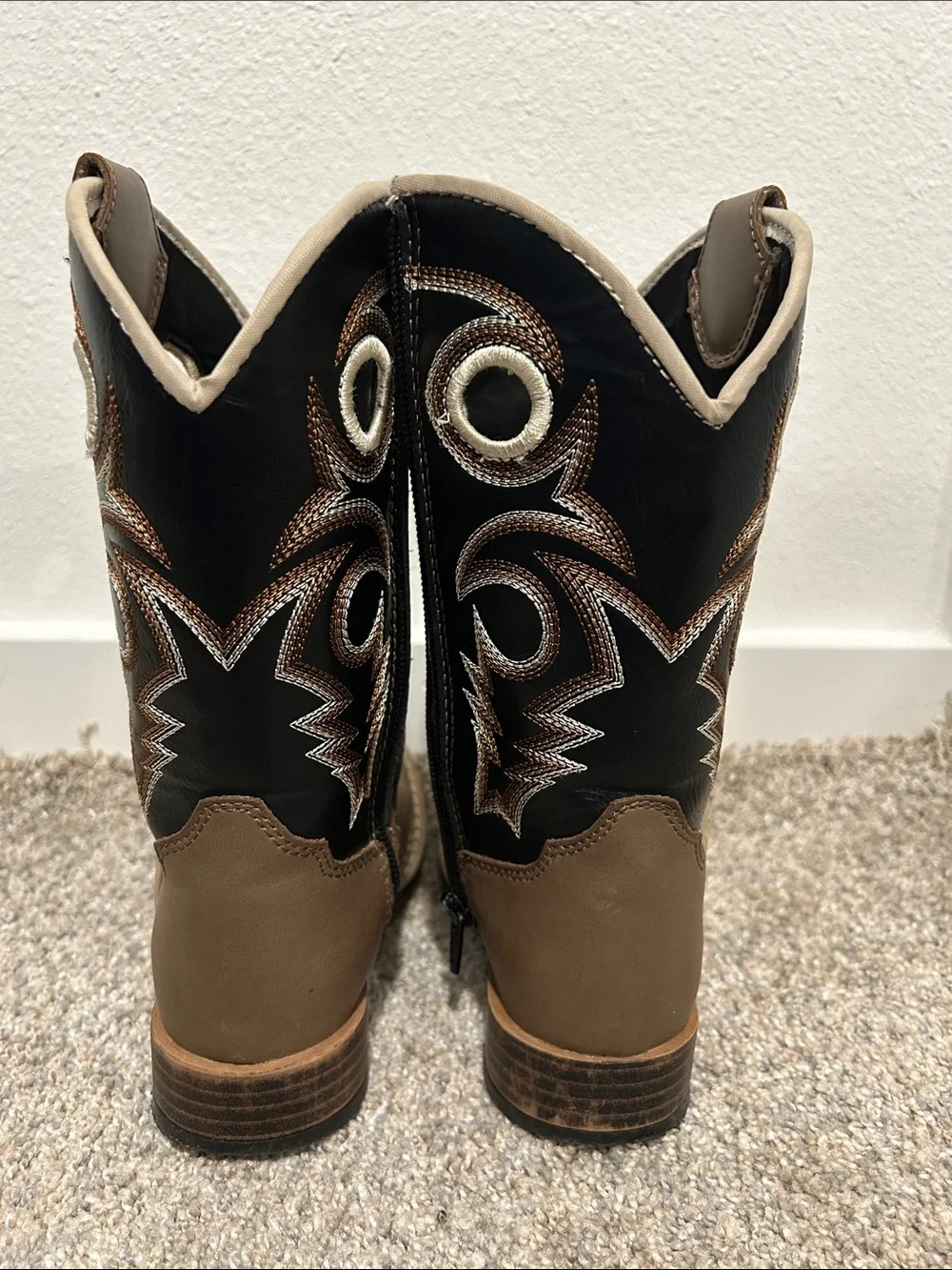 DOUBLE BARREL TODDLER BOYS' BROWN TRACE ZIPPER WESTERN BOOTS - SQUARE TOE